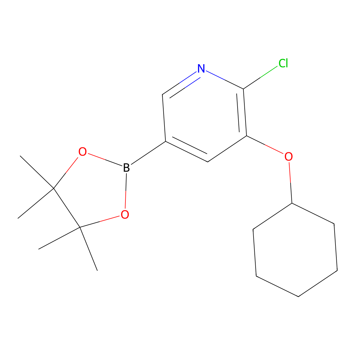 6-Chloro-5-(cyclohexyloxy)pyridine-3-boronic acid pinacol ester molecular structure, CAS 2223028-98-4