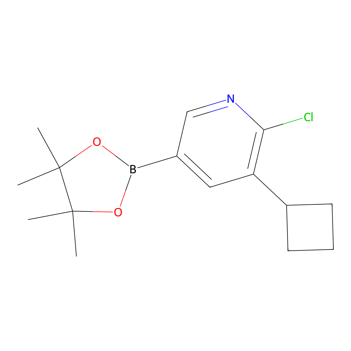 2-Chloro-3-cyclobutyl-5-(4,4,5,5-tetramethyl-1,3,2-dioxaborolan-2-yl)pyridine molecular structure, CAS 2223029-06-7