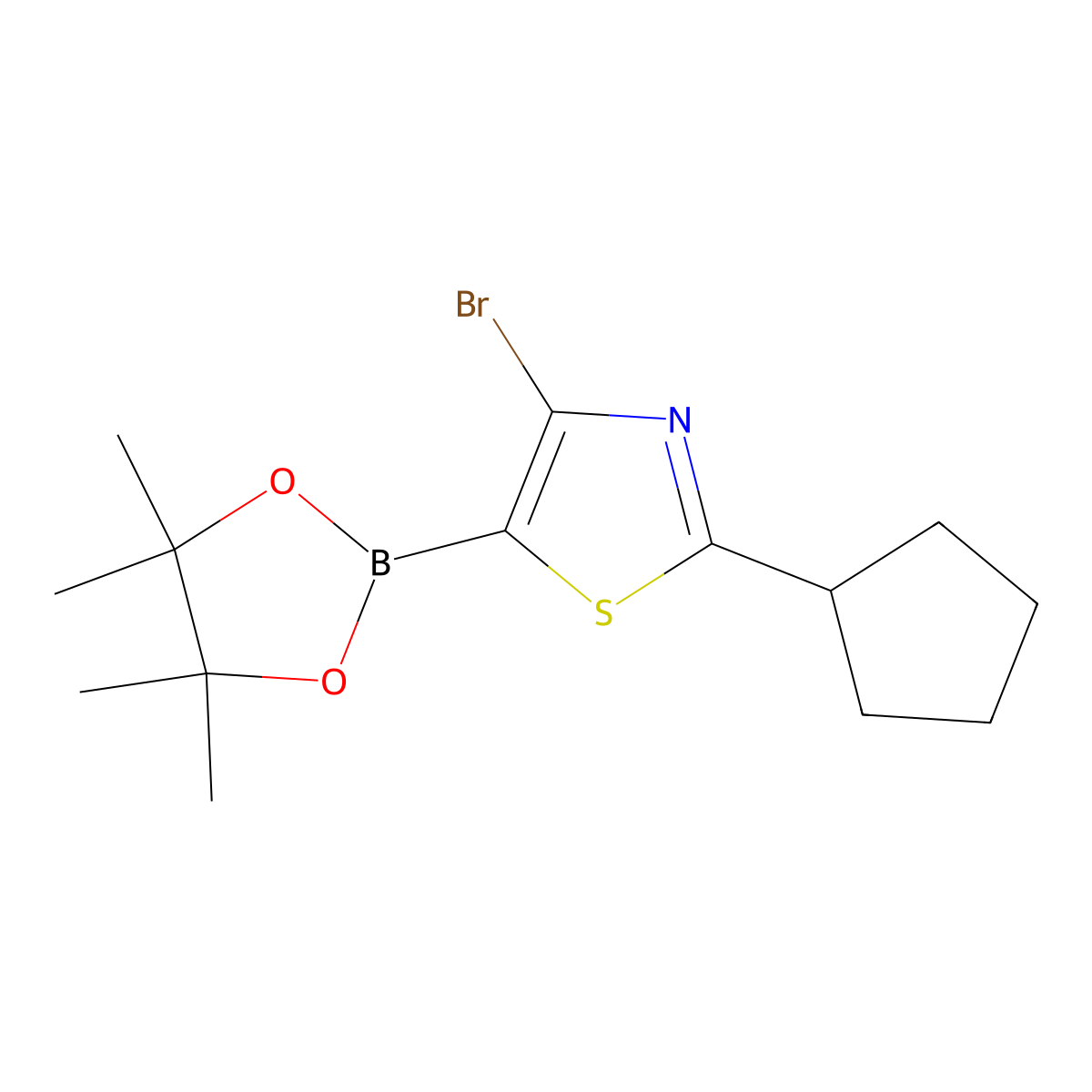 4-Bromo-2-(cyclopentyl)thiazole-5-boronic acid pinacol ester molecular structure, CAS 2223029-07-8