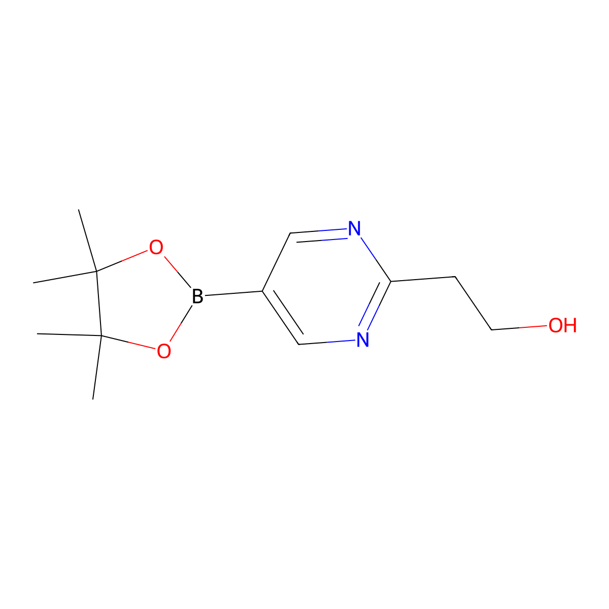 2-(5-(4,4,5,5-Tetramethyl-1,3,2-dioxaborolan-2-yl)pyrimidin-2-yl)ethan-1-ol molecular structure, CAS 2223029-30-7