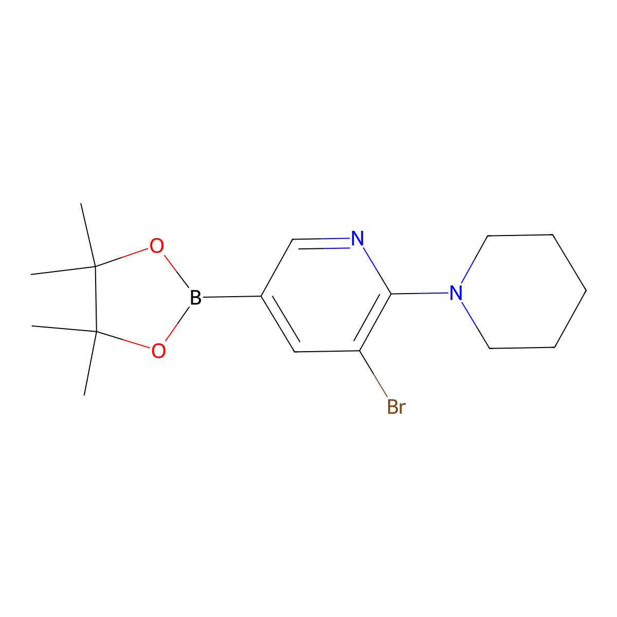 3-Bromo-2-(piperidin-1-YL)-5-(4,4,5,5-tetramethyl-1,3,2-dioxaborolan-2-YL)pyridine molecular structure, CAS 2223029-32-9