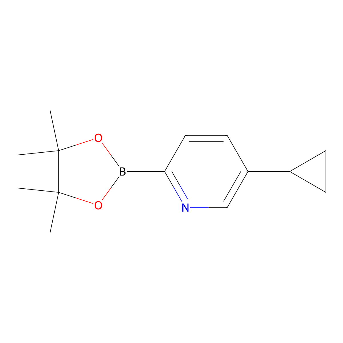 5-Cyclopropyl-2-(4,4,5,5-tetramethyl-1,3,2-dioxaborolan-2-yl)pyridine molecular structure, CAS 2223029-35-2