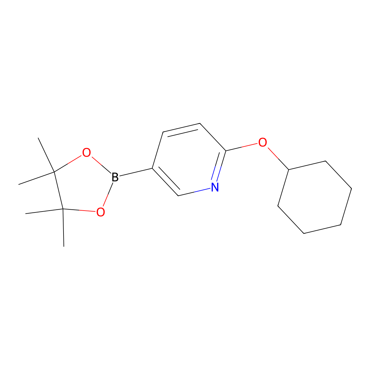 2-(Cyclohexyloxy)-5-(4,4,5,5-tetramethyl-1,3,2-dioxaborolan-2-YL)pyridine molecular structure, CAS 2223029-36-3
