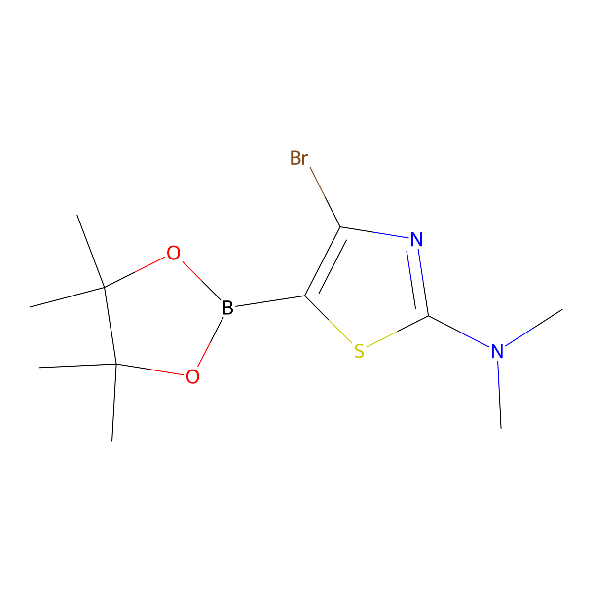 4-Bromo-2-(dimethylamino)thiazole-5-boronic acid pinacol ester molecular structure, CAS 2223029-37-4