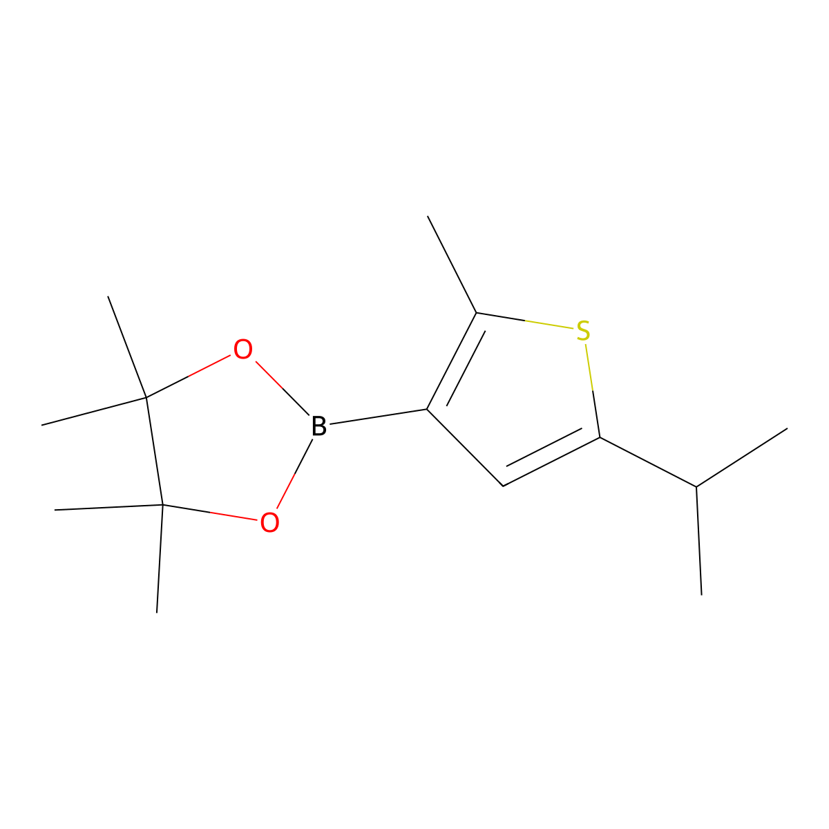2-Methyl-5-(iso-propyl)thiophene-3-boronic acid pinacol ester molecular structure, CAS 2223029-38-5