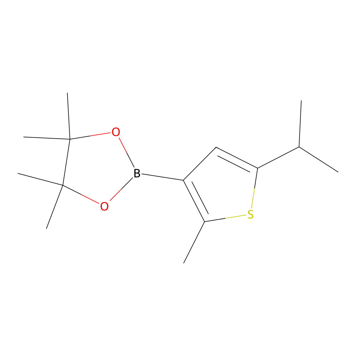 2-Methyl-5-(iso-propyl)thiophene-3-boronic acid pinacol ester molecular structure, CAS 2223029-38-5