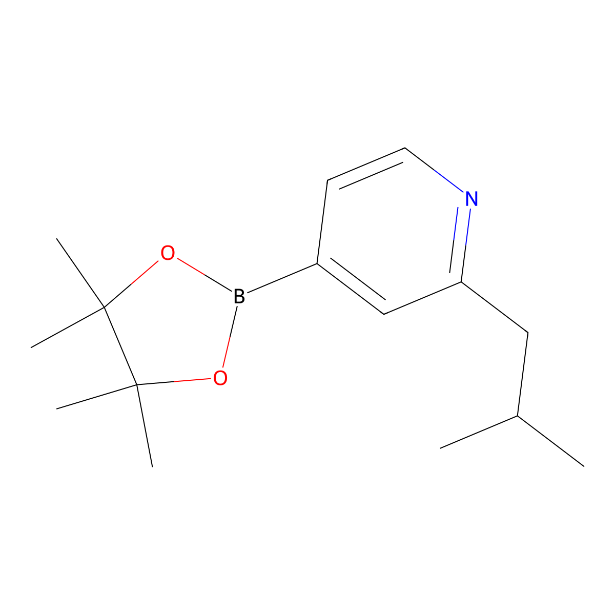 2-Isobutyl-4-(4,4,5,5-tetramethyl-1,3,2-dioxaborolan-2-yl)pyridine molecular structure, CAS 2223029-44-3