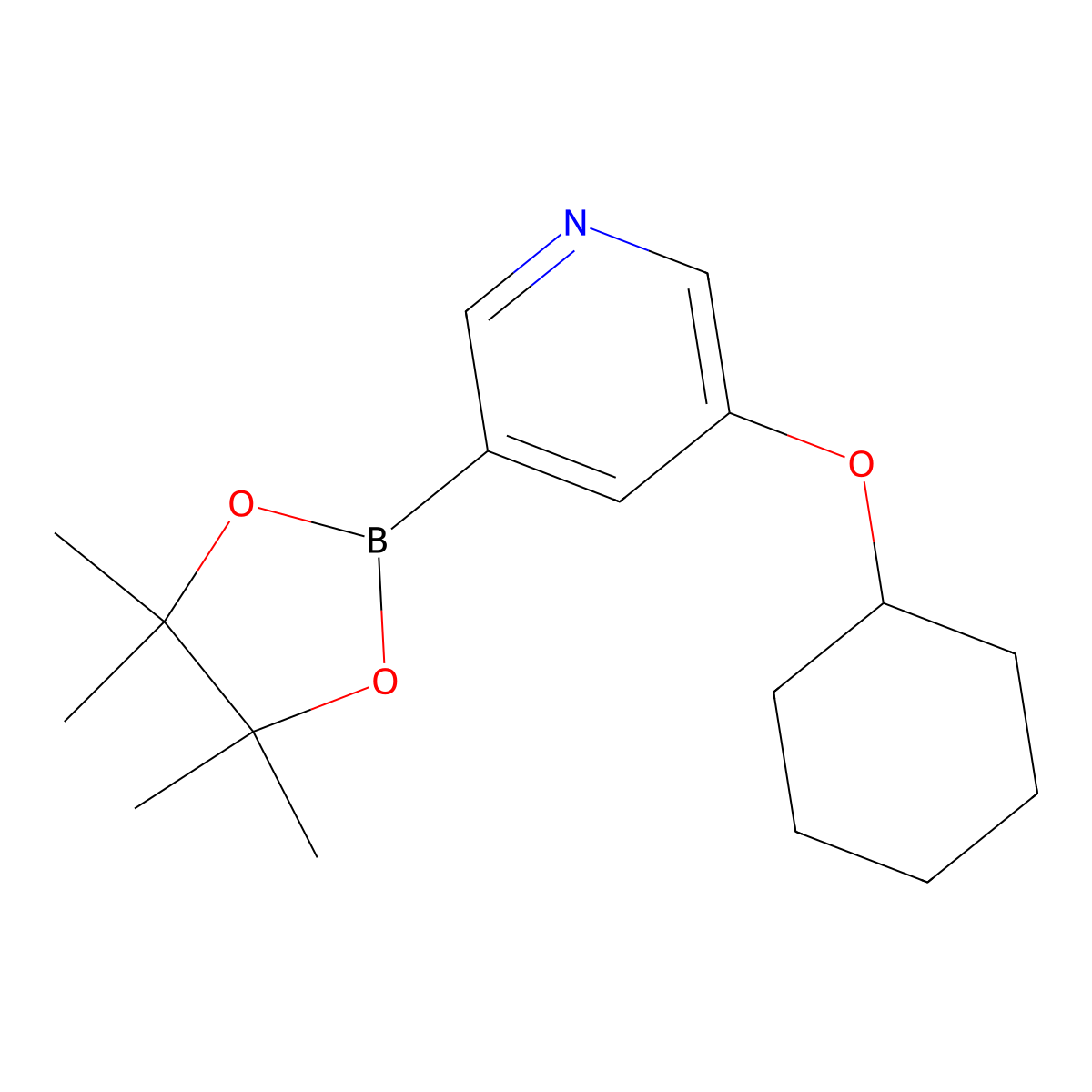 3-(Cyclohexyloxy)-5-(4,4,5,5-tetramethyl-1,3,2-dioxaborolan-2-YL)pyridine molecular structure, CAS 2223029-52-3