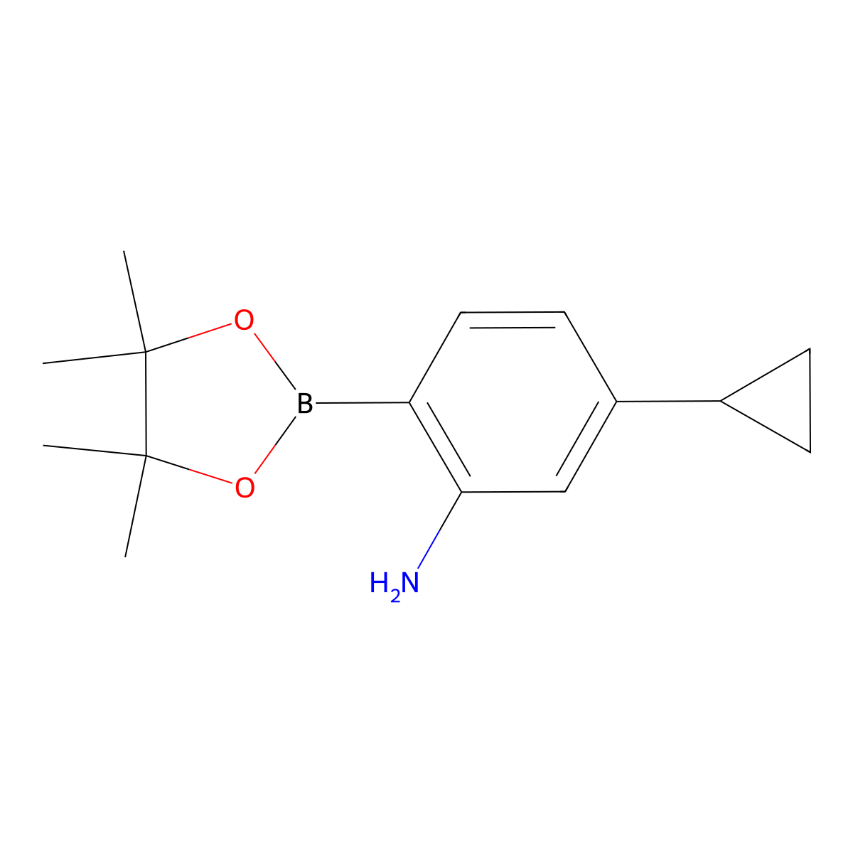 5-Cyclopropyl-2-(4,4,5,5-tetramethyl-1,3,2-dioxaborolan-2-yl)aniline molecular structure, CAS 2223029-55-6