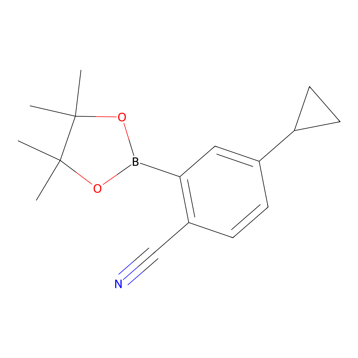 4-Cyclopropyl-2-(4,4,5,5-tetramethyl-1,3,2-dioxaborolan-2-yl)benzonitrile molecular structure, CAS 2223029-61-4