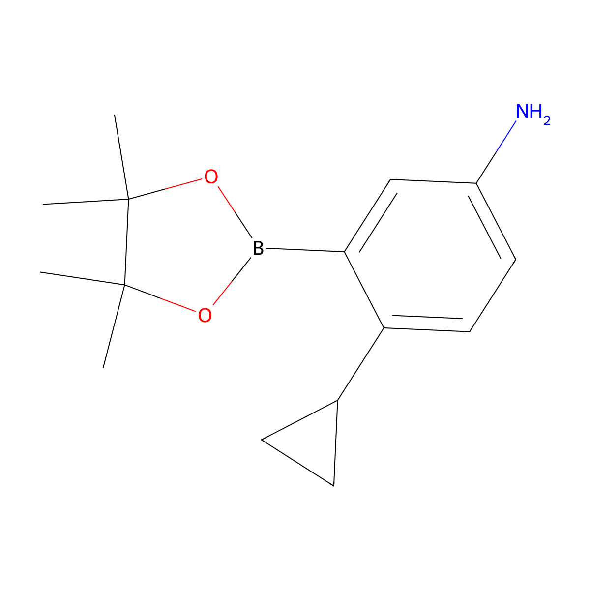 4-Cyclopropyl-3-(4,4,5,5-tetramethyl-1,3,2-dioxaborolan-2-yl)aniline molecular structure, CAS 2223029-67-0