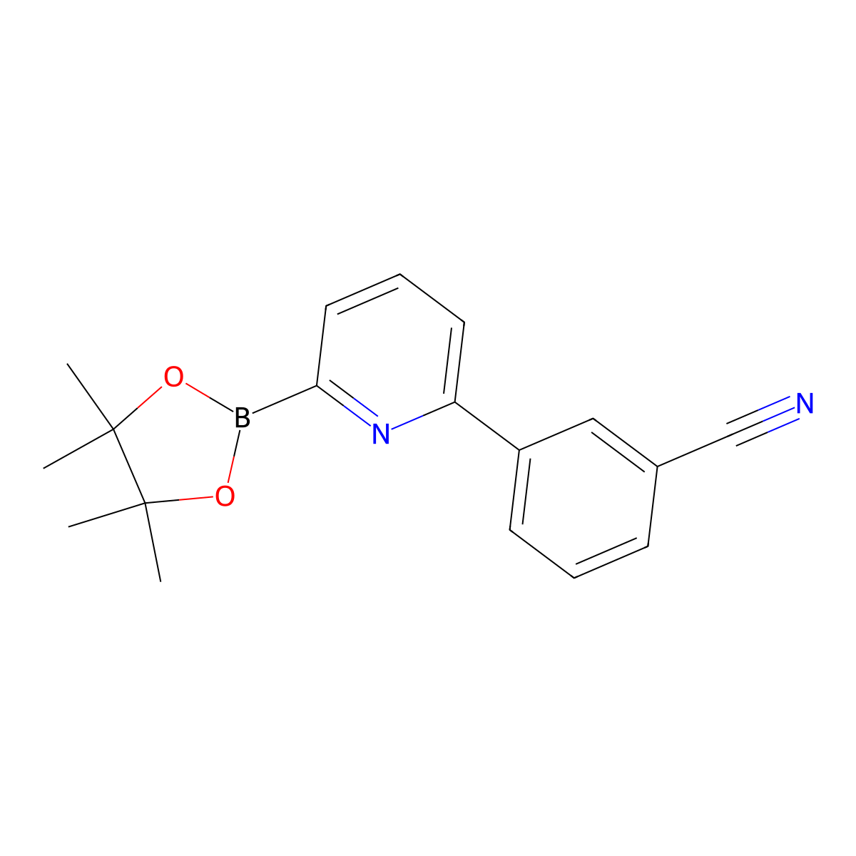 3-(6-(4,4,5,5-Tetramethyl-1,3,2-dioxaborolan-2-yl)pyridin-2-yl)benzonitrile molecular structure, CAS 2223029-71-6
