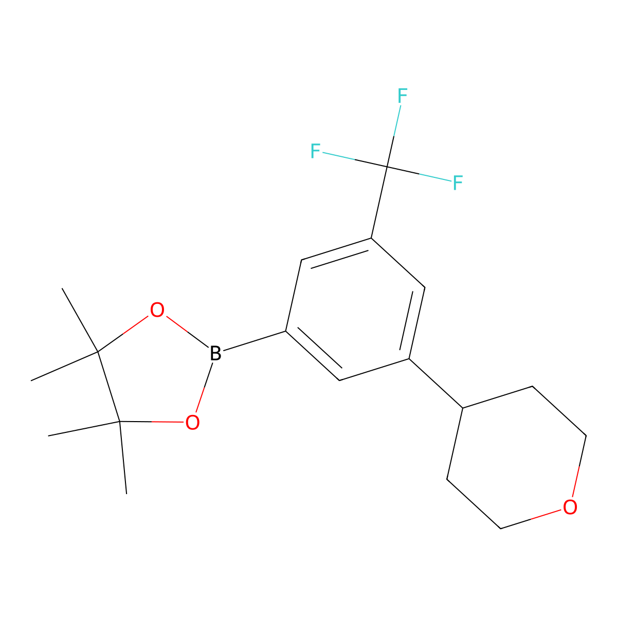 3-Trifluoromethyl-5-(4-tetrahydropyranyl)phenylboronic acid pinacol ester molecular structure, CAS 2223029-76-1