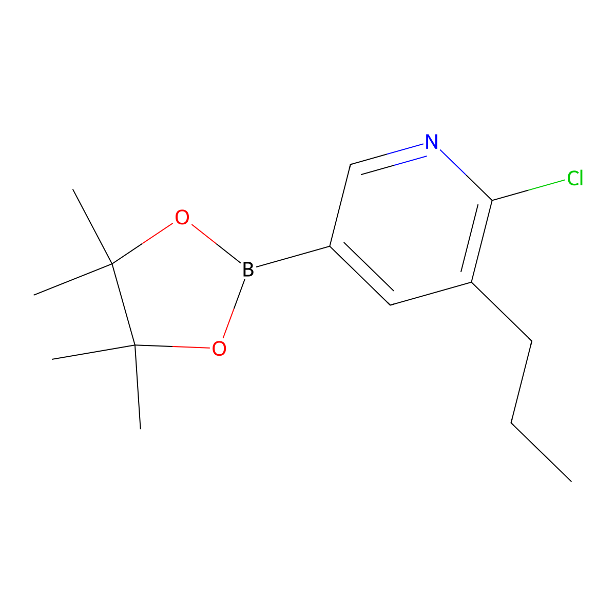 6-Chloro-5-(n-propyl)pyridine-3-boronic acid pinacol ester molecular structure, CAS 2223029-82-9