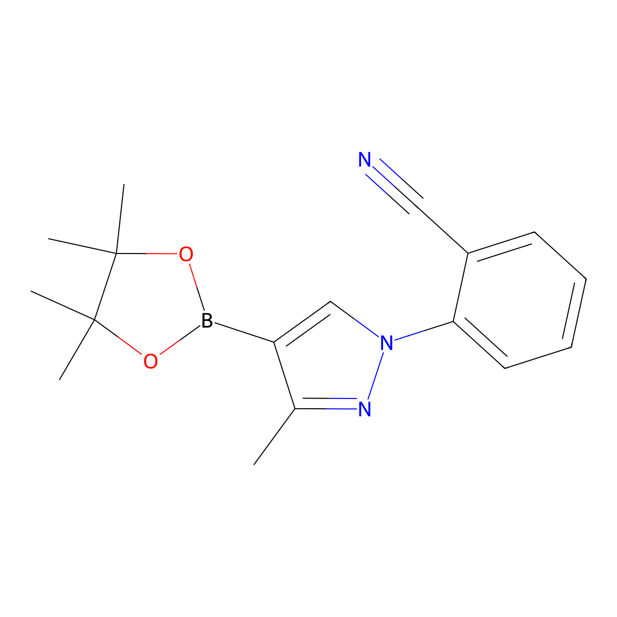 3-Methyl-1-(2-cyanophenyl)-1H-pyrazole-4-boronic acid pinacol ester molecular structure, CAS 2223029-83-0