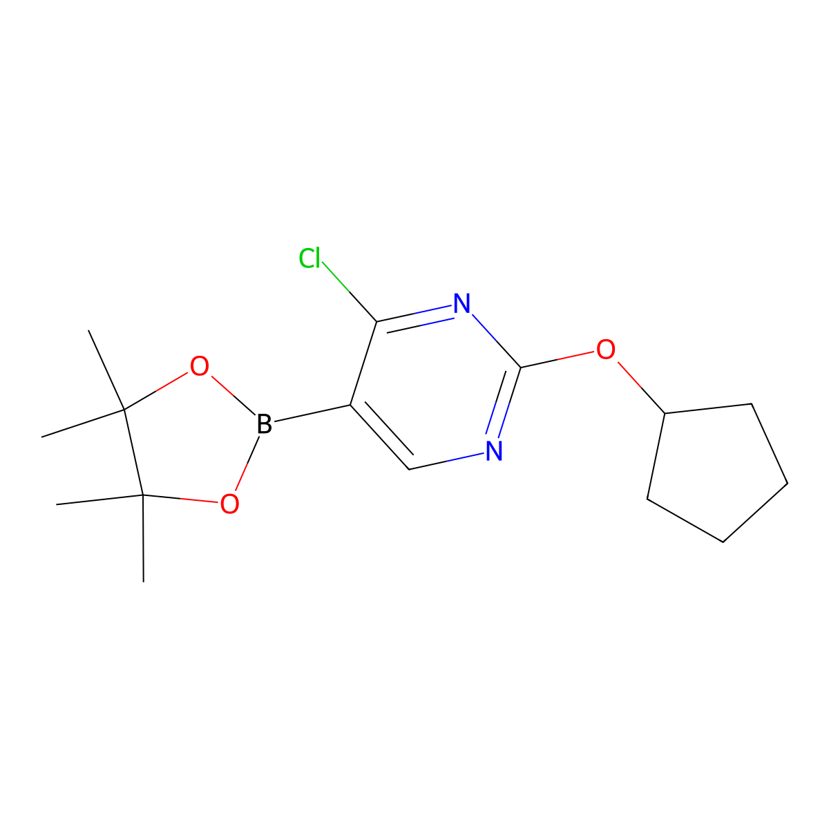 4-Chloro-2-(cyclopentoxy)pyrimidine-5-boronic acid pinacol ester molecular structure, CAS 2223029-87-4