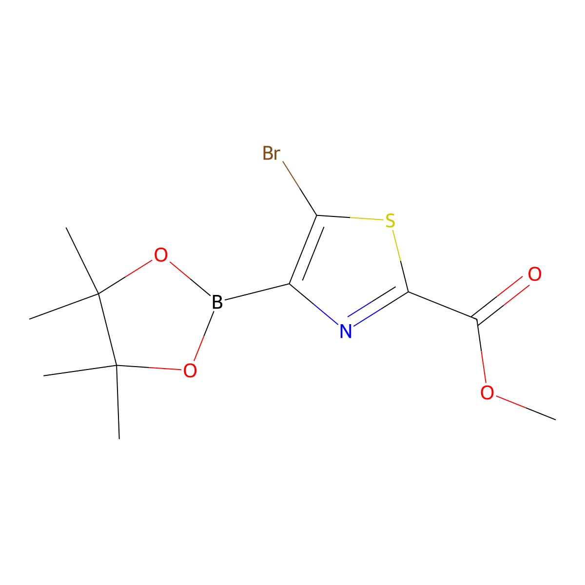 Methyl 5-bromothiazole2-carboxylate-4-boronic acid pinacol ester molecular structure, CAS 2223029-95-4