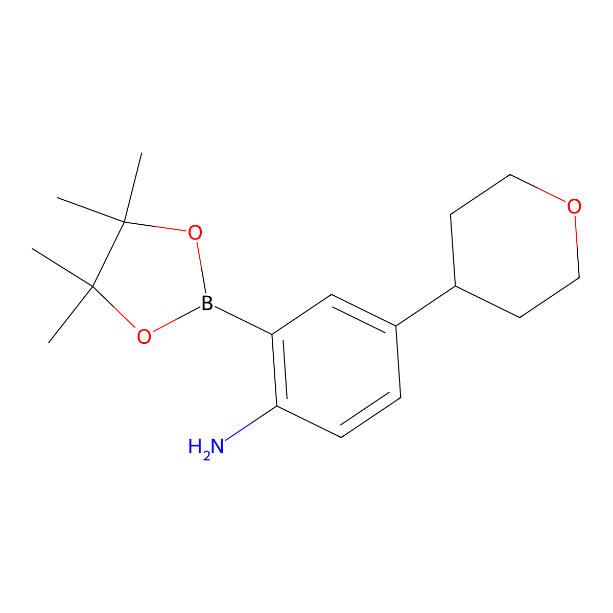 2-Amino-5-(4-Tetrahydropyranyl)phenylboronic acid pinacol ester molecular structure, CAS 2223029-97-6