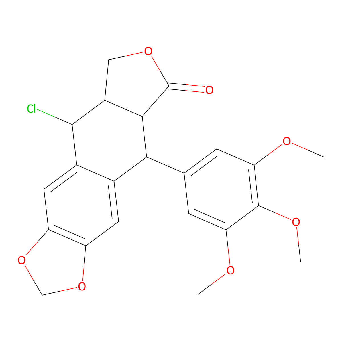 (5R,5aR,8aR)-9-chloro-5-(3,4,5-trimethoxyphenyl)-5,5a,8a,9-tetrahydrofuro[3',4':6,7]naphtho[2,3-d][1,3]dioxol-6(8H)-one molecular structure, CAS 222303-75-5