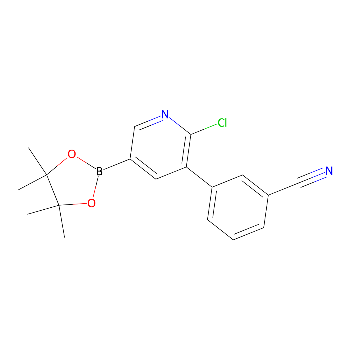 6-Chloro-5-(3-cyanophenyl)pyridine-3-boronic acid pinacol ester molecular structure, CAS 2223030-02-0