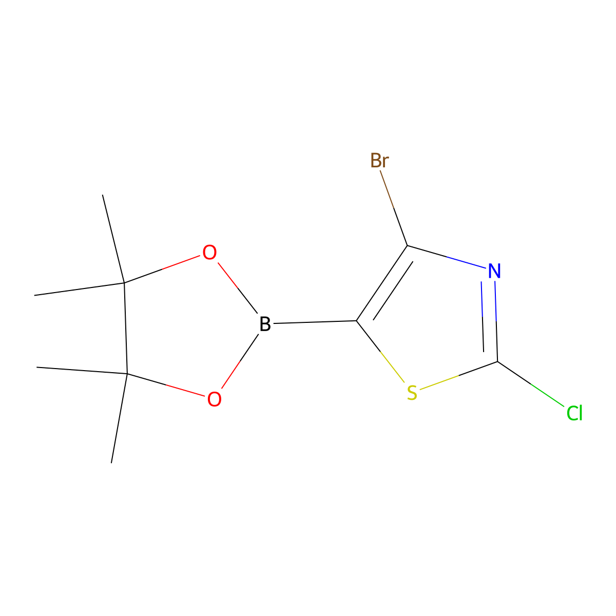4-Bromo-2-chloro-5-(tetramethyl-1,3,2-dioxaborolan-2-yl)-1,3-thiazole molecular structure, CAS 2223030-04-2