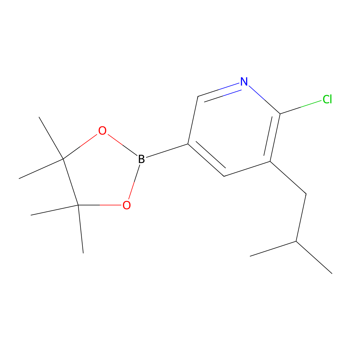 6-Chloro-5-(iso-butyl)pyridine-3-boronic acid pinacol ester molecular structure, CAS 2223030-07-5