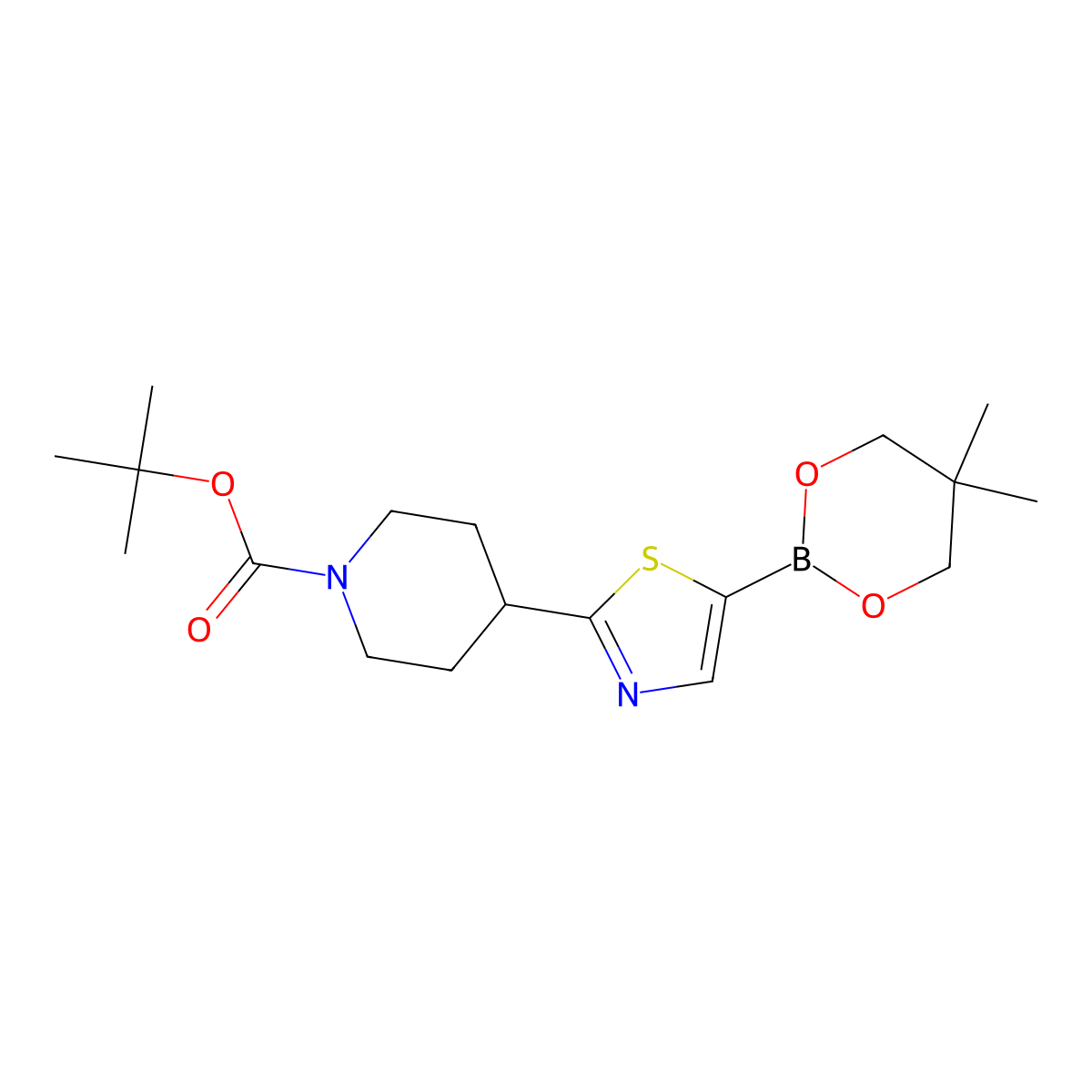 2-(N-Boc-Piperidin-4-yl)thiazole-5-boronic acid neopentylglycol ester molecular structure, CAS 2223030-09-7
