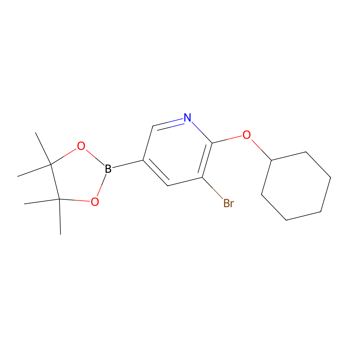 5-Bromo-6-(cyclohexyloxy)pyridine-3-boronic acid pinacol ester molecular structure, CAS 2223030-17-7