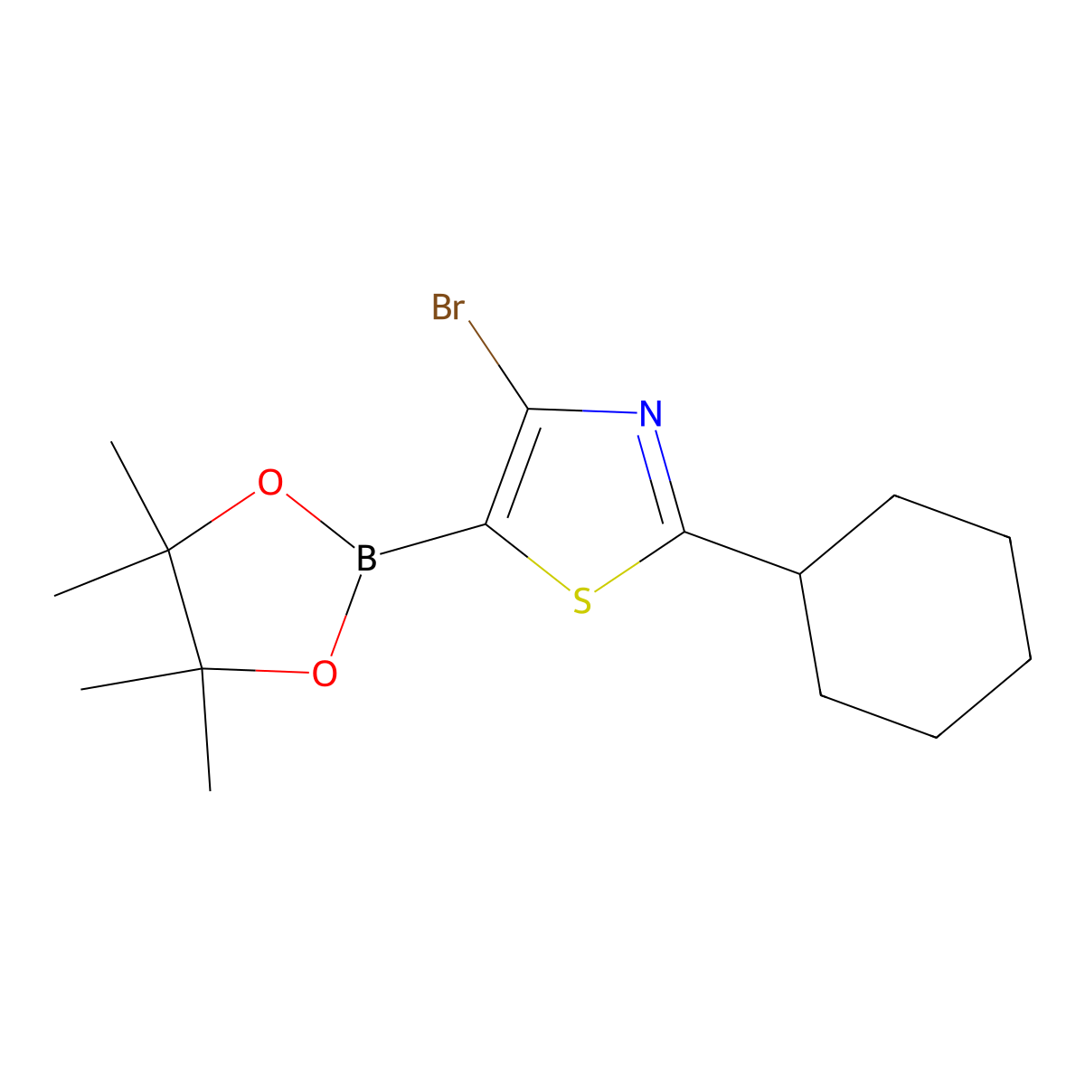 4-Bromo-2-(cyclohexyl)thiazole-5-boronic acid pinacol ester molecular structure, CAS 2223030-19-9