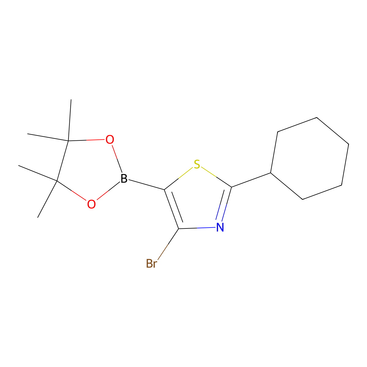 4-Bromo-2-(cyclohexyl)thiazole-5-boronic acid pinacol ester molecular structure, CAS 2223030-19-9