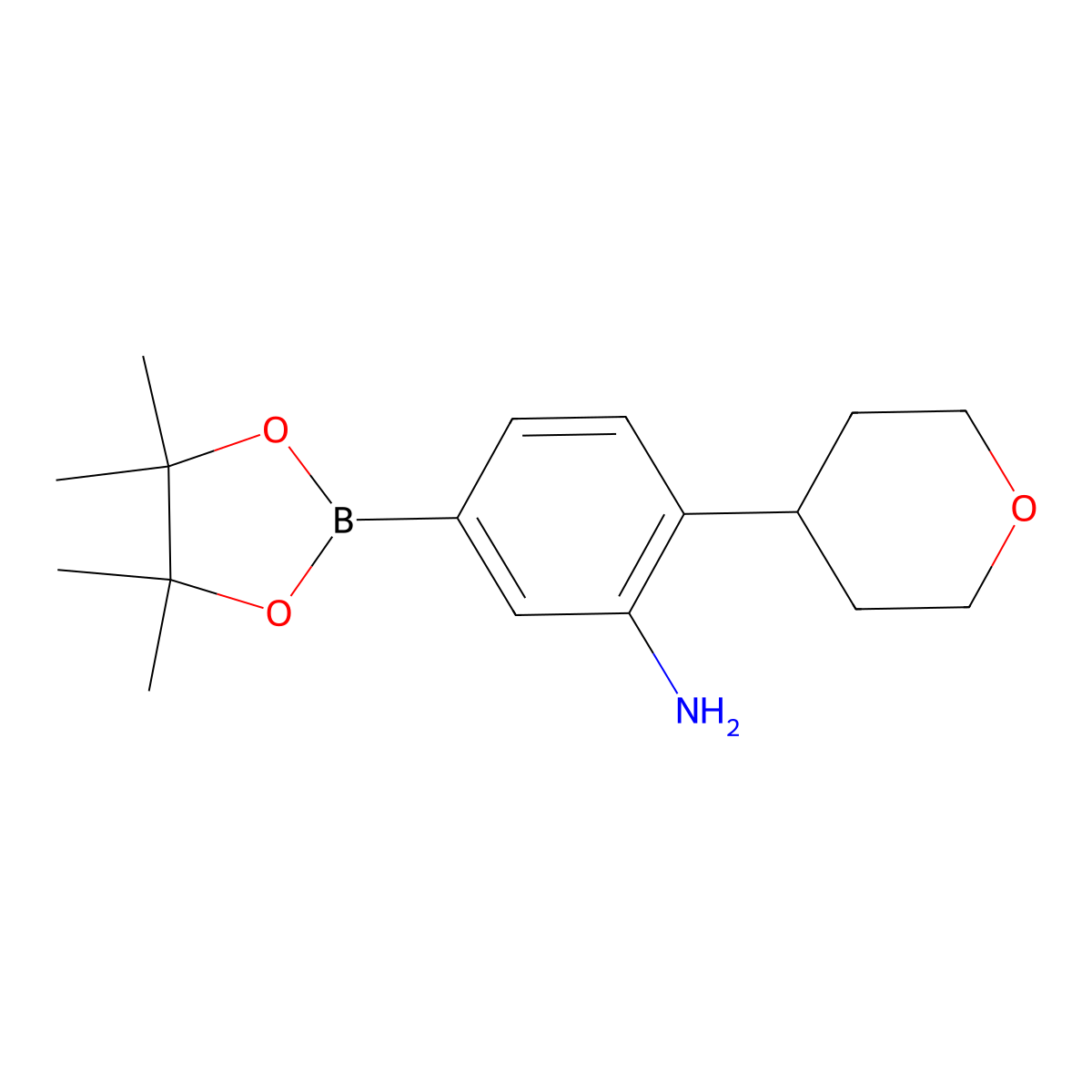 3-Amino-4-(oxan-4-yl)phenylboronic acid pinacol ester molecular structure, CAS 2223030-23-5