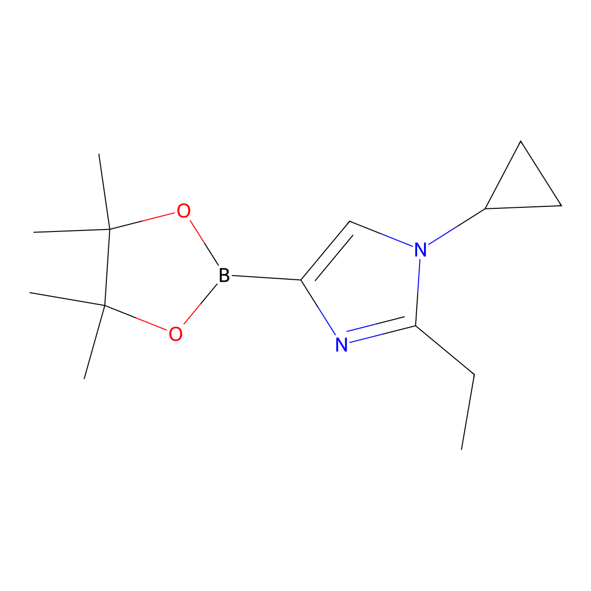 1-cyclopropyl-2-ethyl-4-(4,4,5,5-tetramethyl-1,3,2-dioxaborolan-2-yl)-1H-imidazole molecular structure, CAS 2223030-25-7