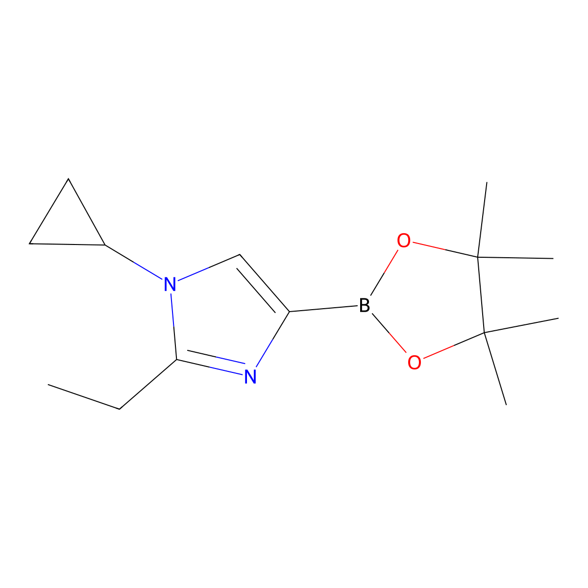 1-cyclopropyl-2-ethyl-4-(4,4,5,5-tetramethyl-1,3,2-dioxaborolan-2-yl)-1H-imidazole molecular structure, CAS 2223030-25-7