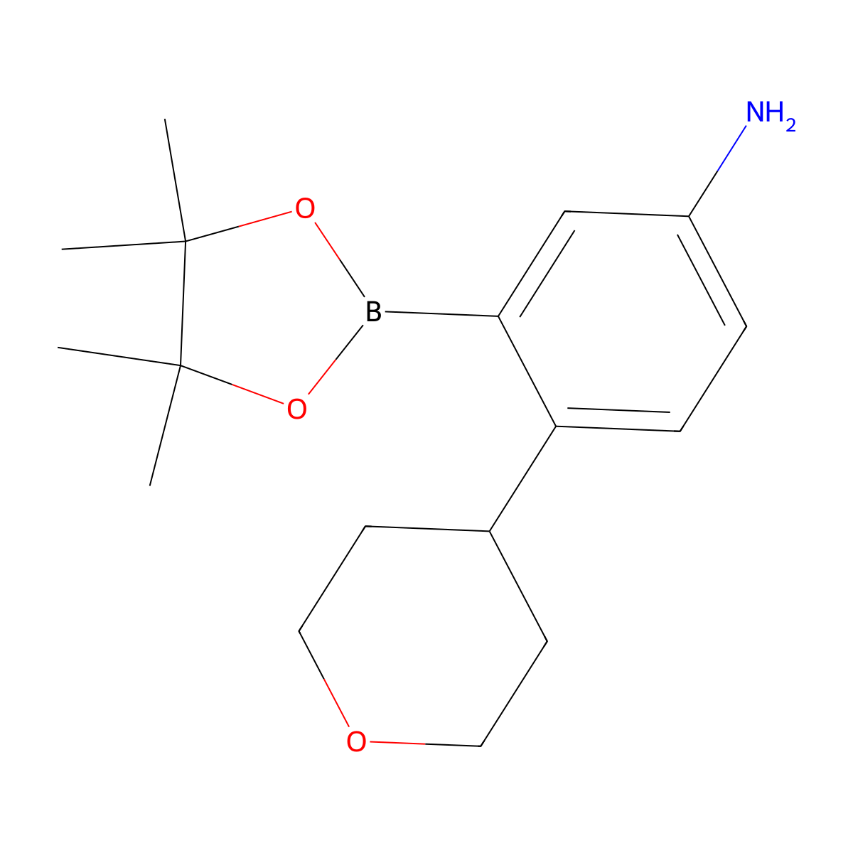 2-(Oxan-4-yl)-5-aminophenylboronic acid pinacol ester molecular structure, CAS 2223030-38-2