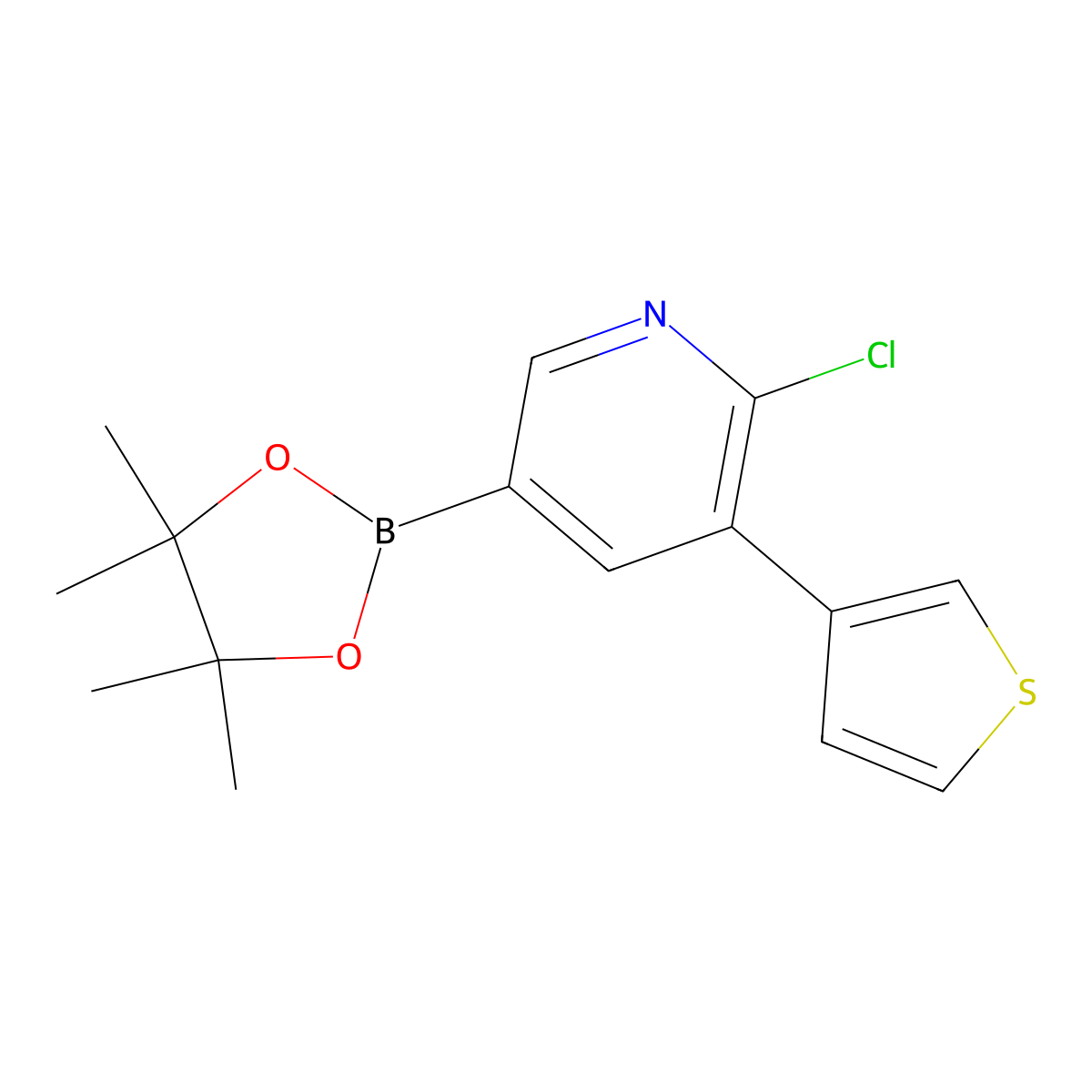 6-Chloro-5-(3-thienyl)pyridine-3-boronic acid pinacol ester molecular structure, CAS 2223030-39-3