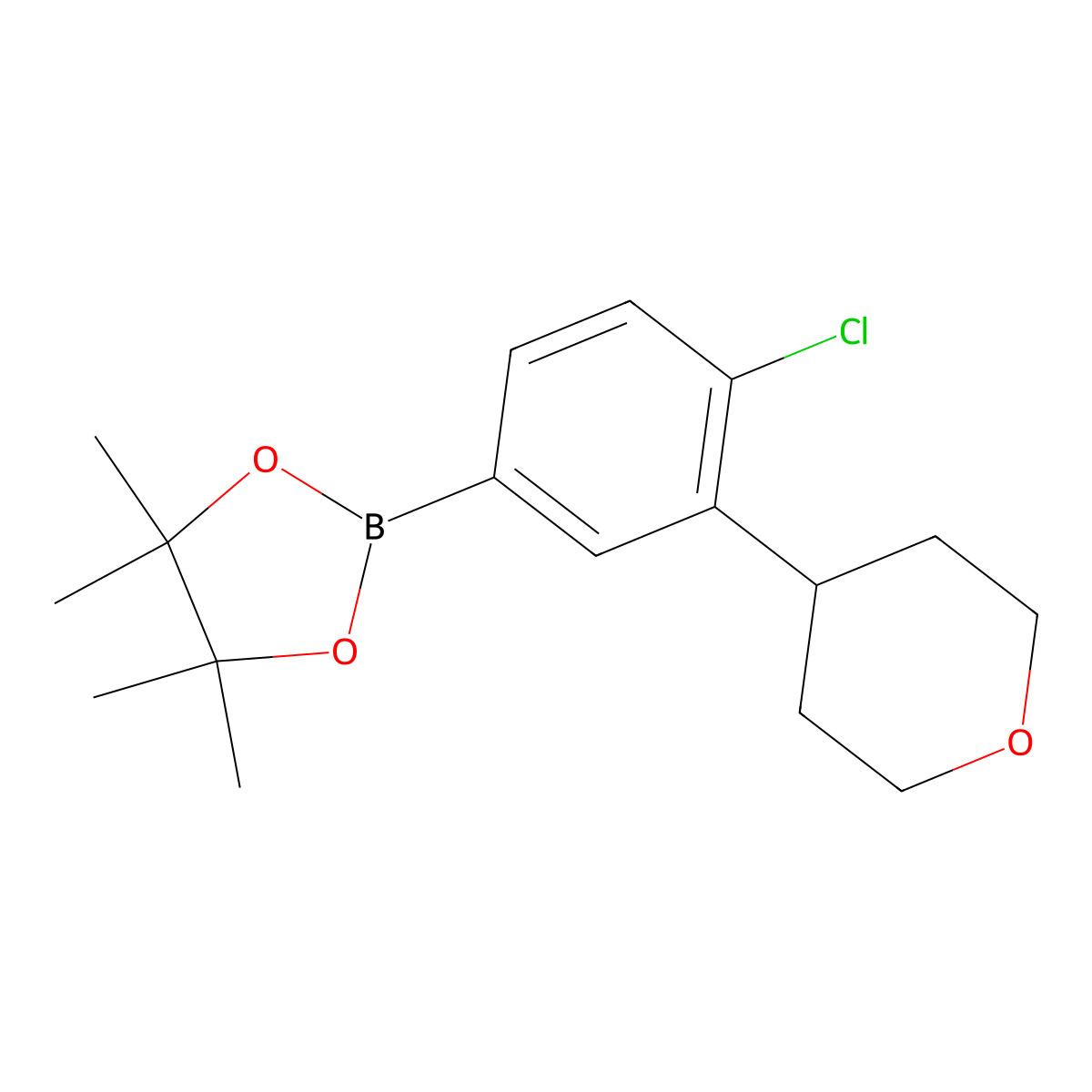 4-Chloro-3-(oxan-4-yl)phenylboronic acid pinacol ester molecular structure, CAS 2223030-40-6