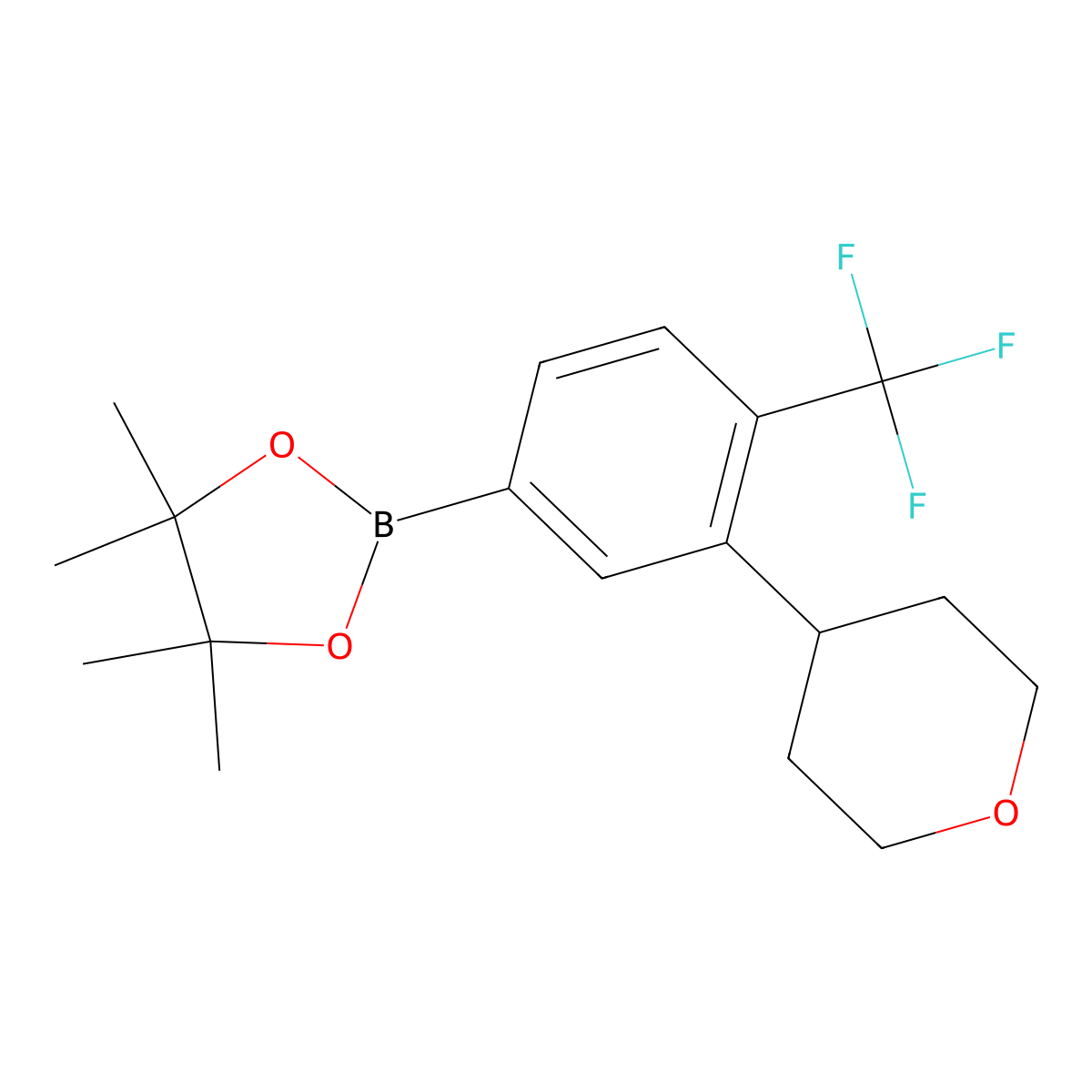 4-Trifluoromethyl-3-(oxan-4-yl)phenylboronic acid pinacol ester molecular structure, CAS 2223030-41-7
