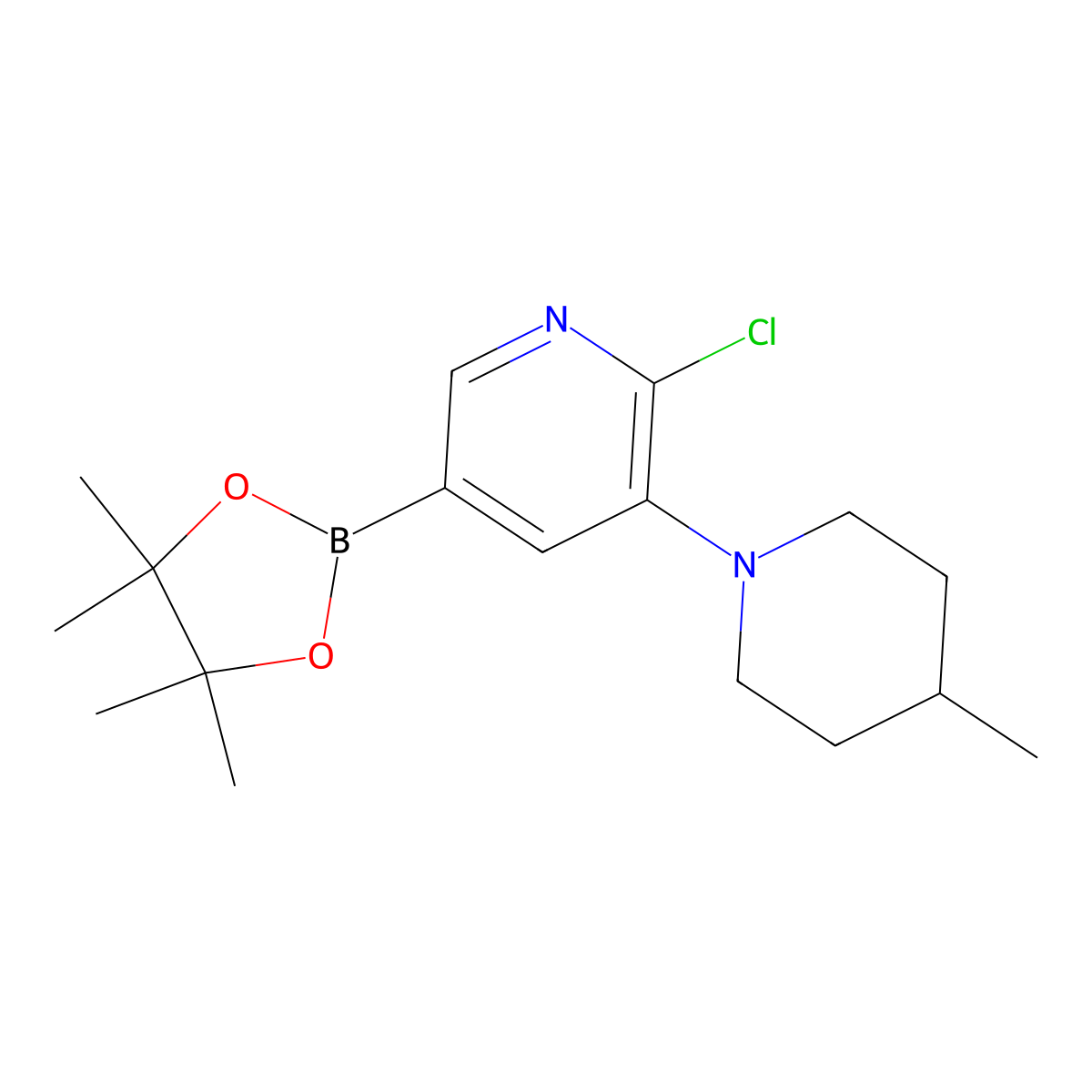 6-Chloro-5-(4-methylpiperidin-1-yl)pyridine-3-boronic acid pinacol ester molecular structure, CAS 2223030-44-0
