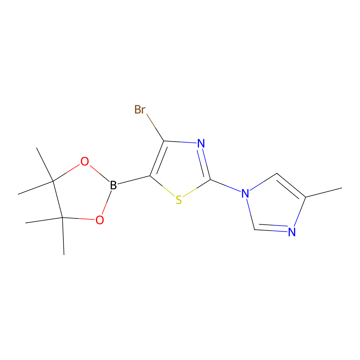 4-Bromo-2-(4-methylimidazol-1-yl)thiazole-5-boronic acid pinacol ester molecular structure, CAS 2223030-46-2