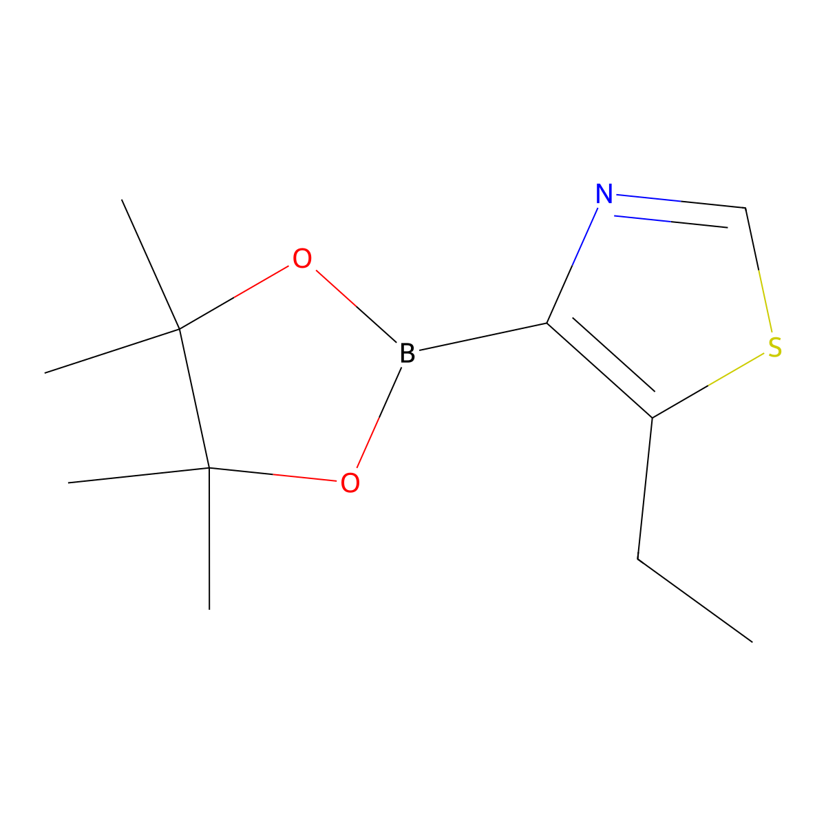 5-Ethyl-4-(4,4,5,5-tetramethyl-1,3,2-dioxaborolan-2-yl)thiazole molecular structure, CAS 2223030-51-9