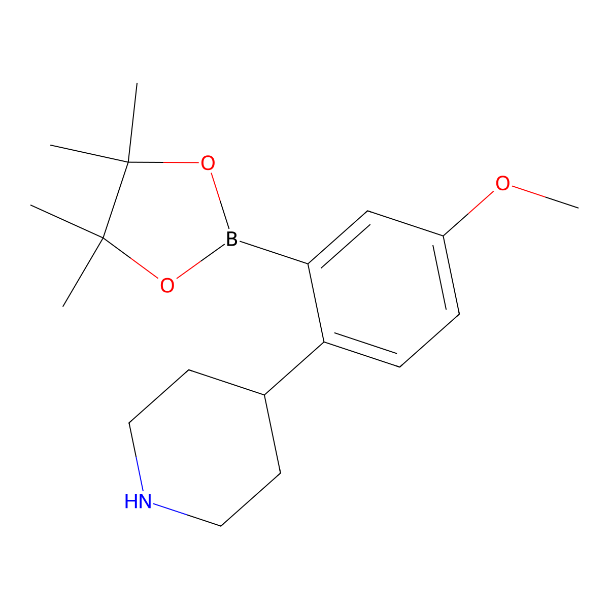 5-Methoxy-2-(piperidin-4-yl)phenylboronic acid pinacol ester molecular structure, CAS 2223030-63-3