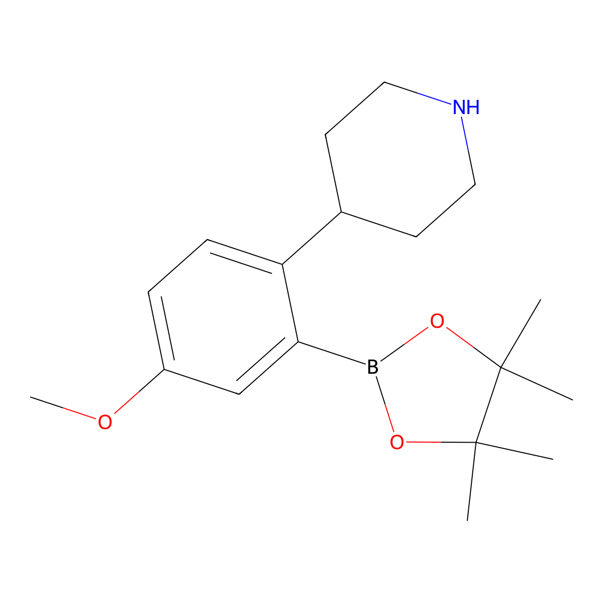 5-Methoxy-2-(piperidin-4-yl)phenylboronic acid pinacol ester molecular structure, CAS 2223030-63-3