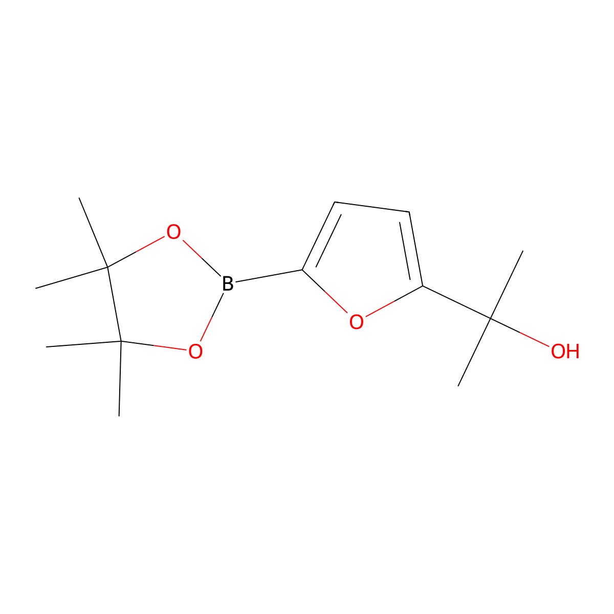 2-(5-(4,4,5,5-Tetramethyl-1,3,2-dioxaborolan-2-yl)furan-2-yl)propan-2-ol molecular structure, CAS 2223030-67-7
