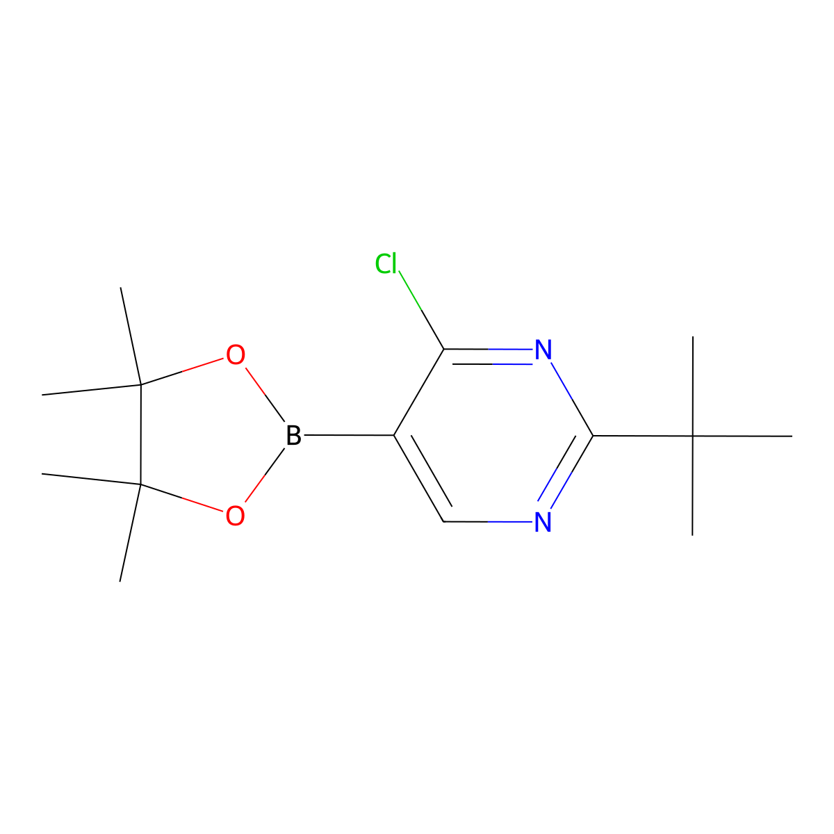 2-Tert-butyl-4-chloro-5-(tetramethyl-1,3,2-dioxaborolan-2-yl)pyrimidine molecular structure, CAS 2223030-88-2
