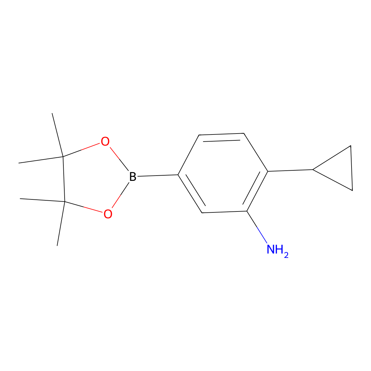 2-Cyclopropyl-5-(4,4,5,5-tetramethyl-1,3,2-dioxaborolan-2-yl)aniline molecular structure, CAS 2223030-90-6