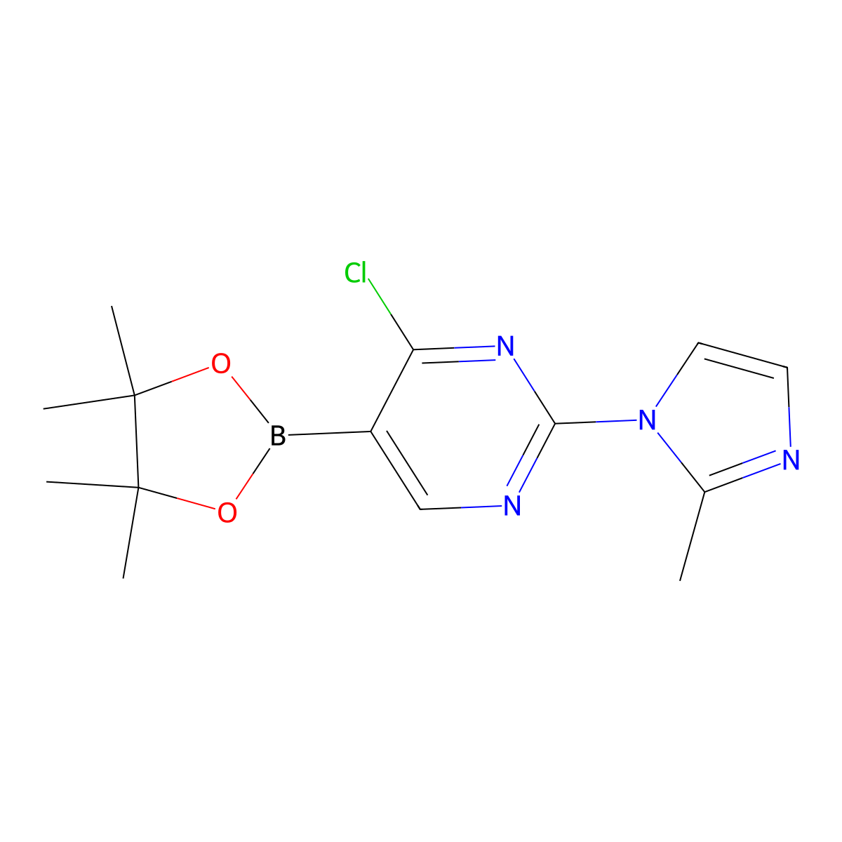 4-Chloro-2-(2-methylimidazol-1-yl)pyrimidine-5-boronic acid pinacol ester molecular structure, CAS 2223031-02-3
