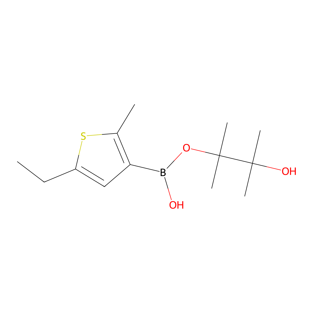 3-Hydroxy-2,3-dimethylbutan-2-yl hydrogen (5-ethyl-2-methylthiophen-3-yl)boronate molecular structure, CAS 2223031-03-4