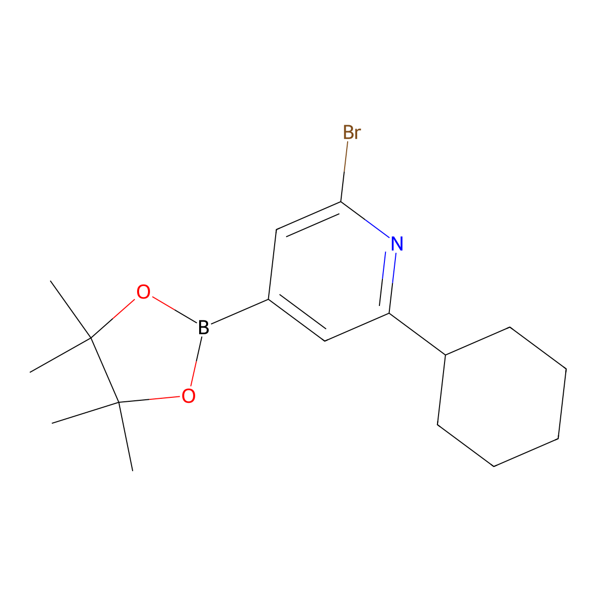 2-Bromo-6-(cyclohexyl)pyridine-4-boronic acid pinacol ester molecular structure, CAS 2223031-04-5