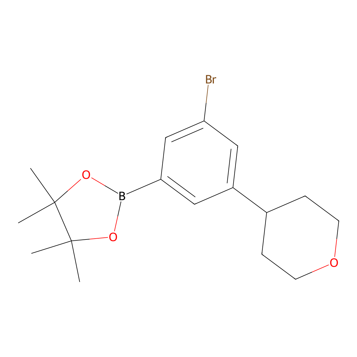 3-Bromo-5-(4-tetrahydropyranyl)phenylboronic acid pinacol ester molecular structure, CAS 2223031-06-7