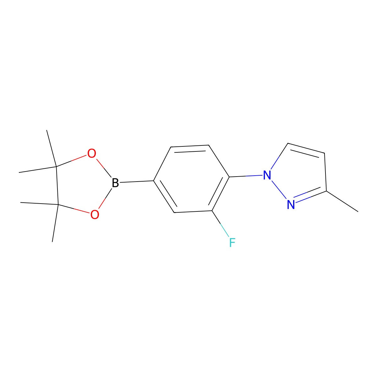 3-Fluoro-4-(3-methyl-1H-pyrazol-1-yl)phenylboronic acid pinacol ester molecular structure, CAS 2223031-07-8